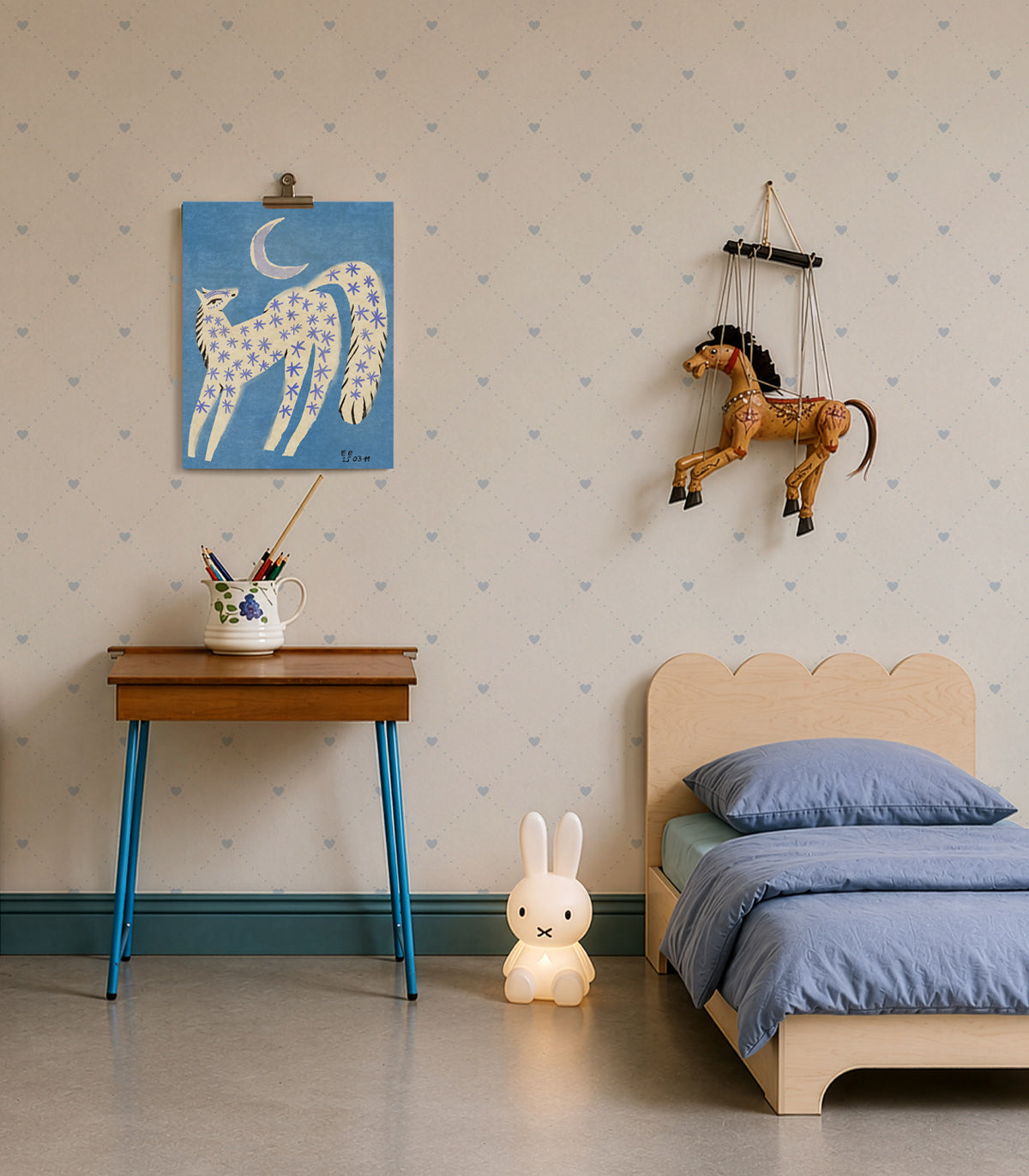 Wallpaper Heart Lattice Baby Blue