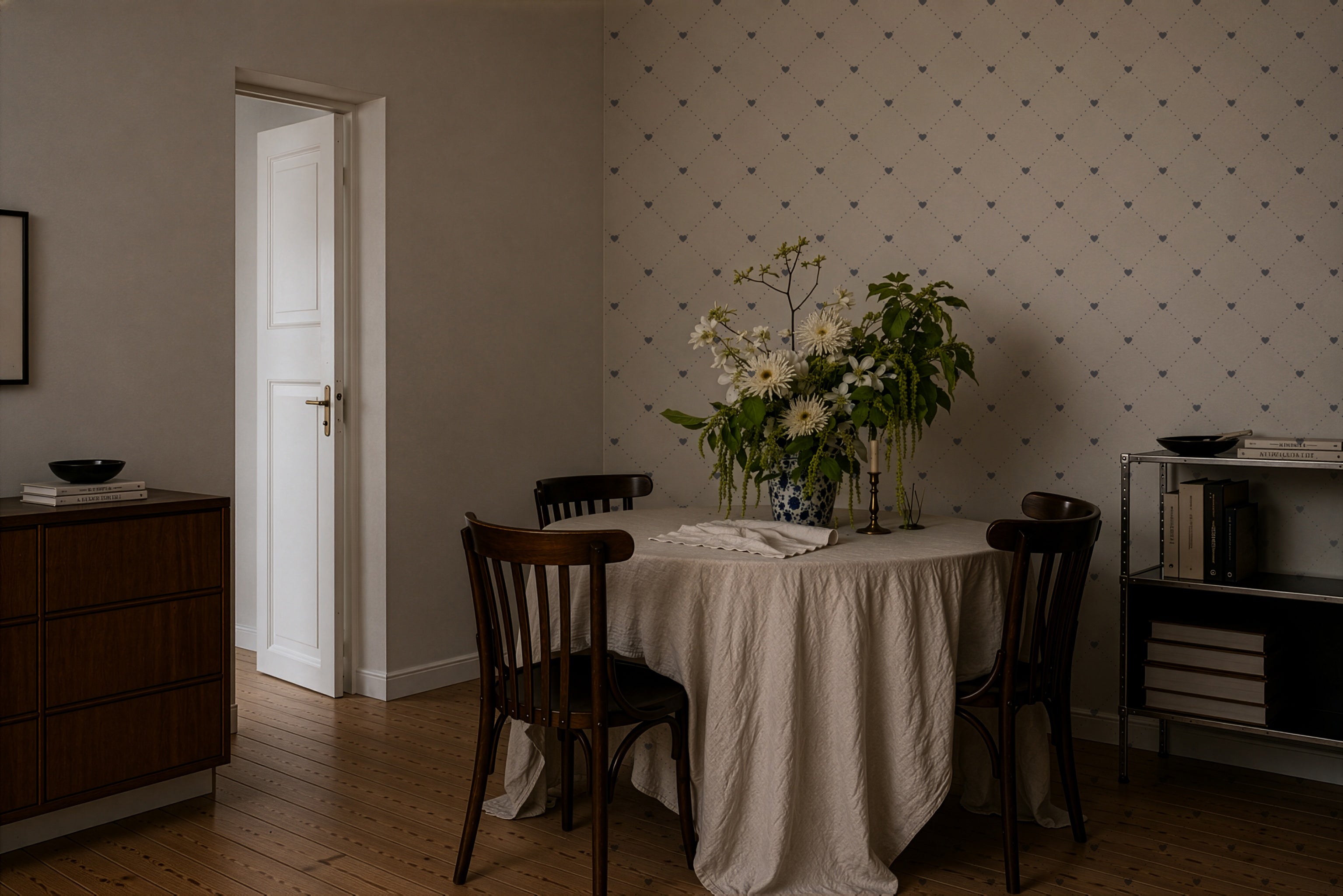 Wallpaper Heart Lattice Dusty Blue