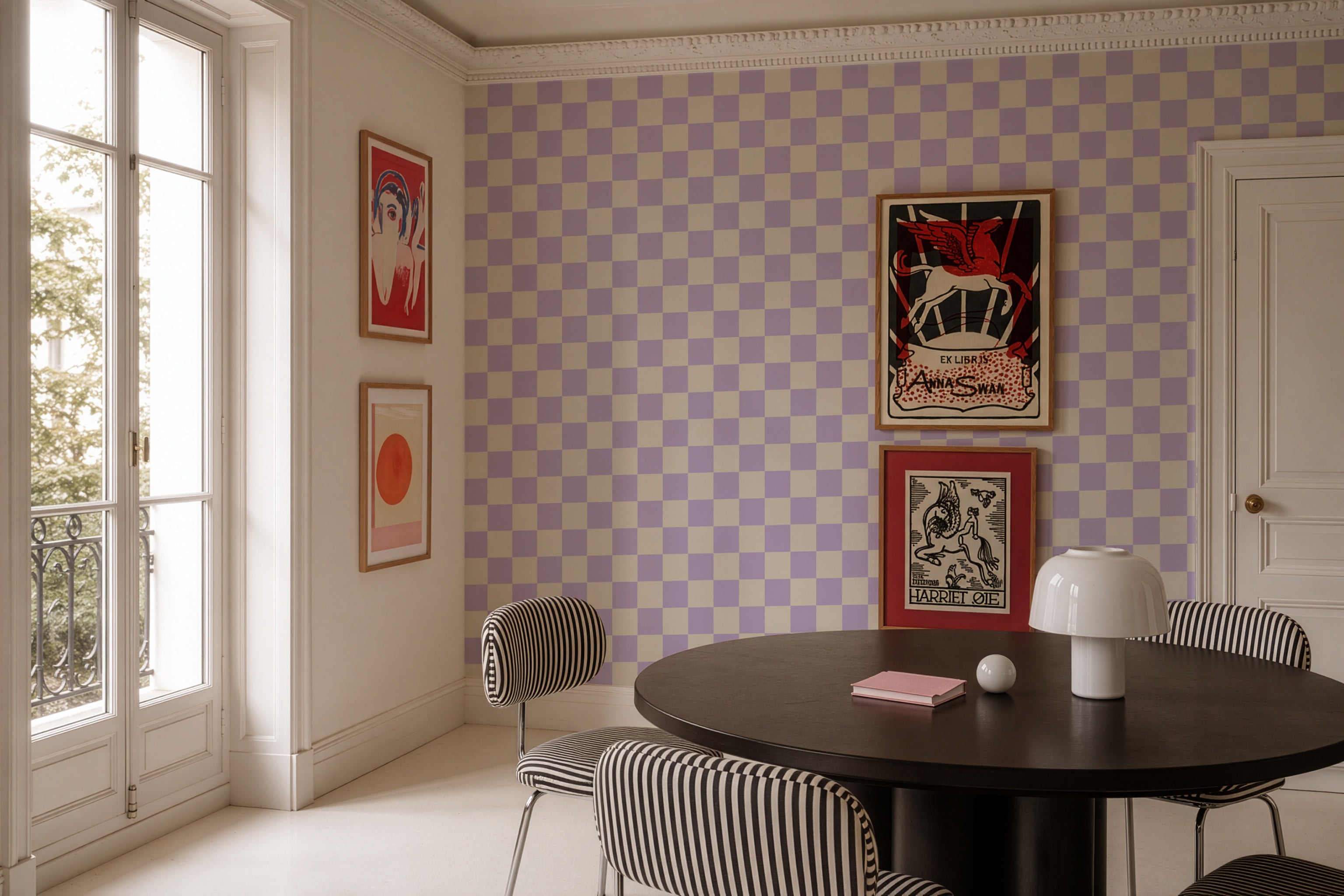 Wallpaper Square Checks Amethyst Crea