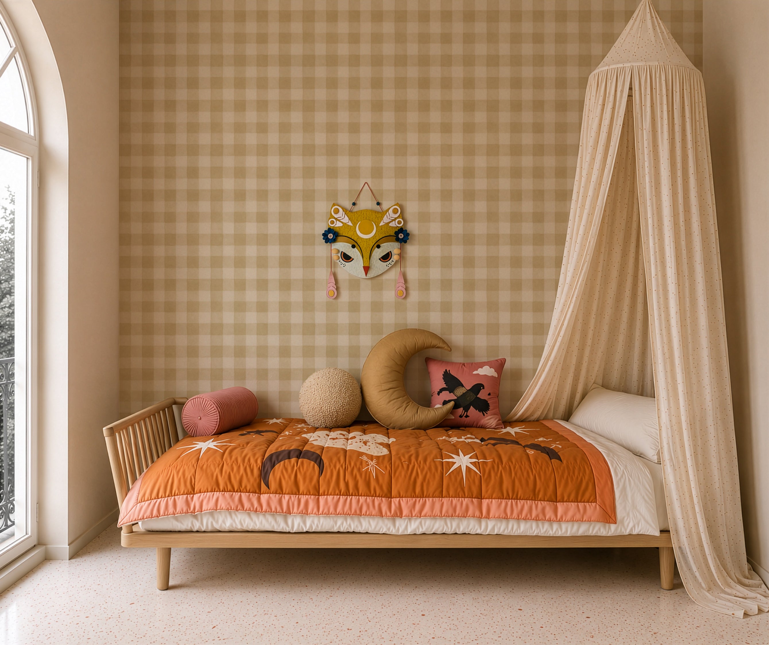 Wallpaper Watercolor Checks Butter Cream