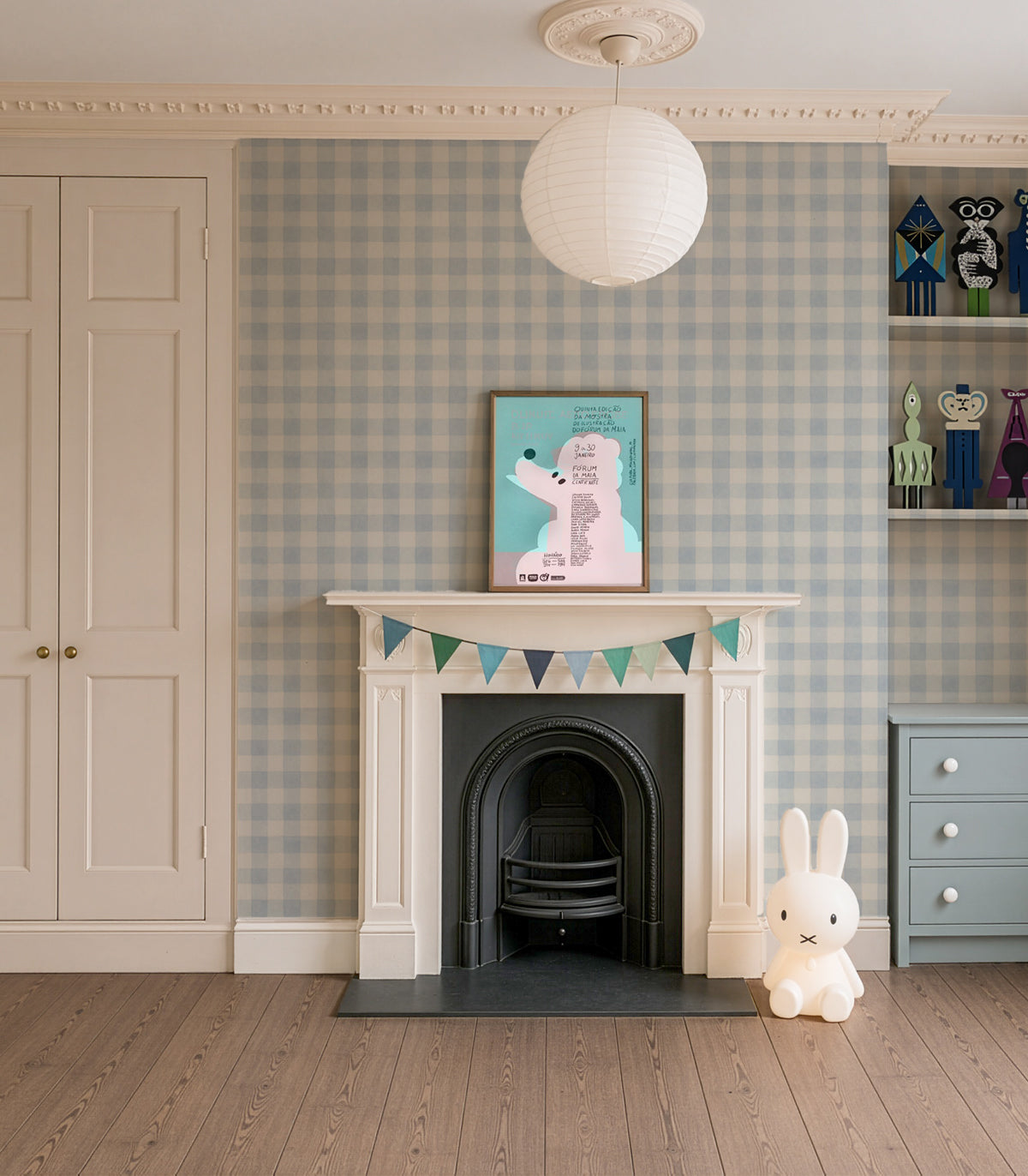 Wallpaper Watercolor Checks Sky Blue