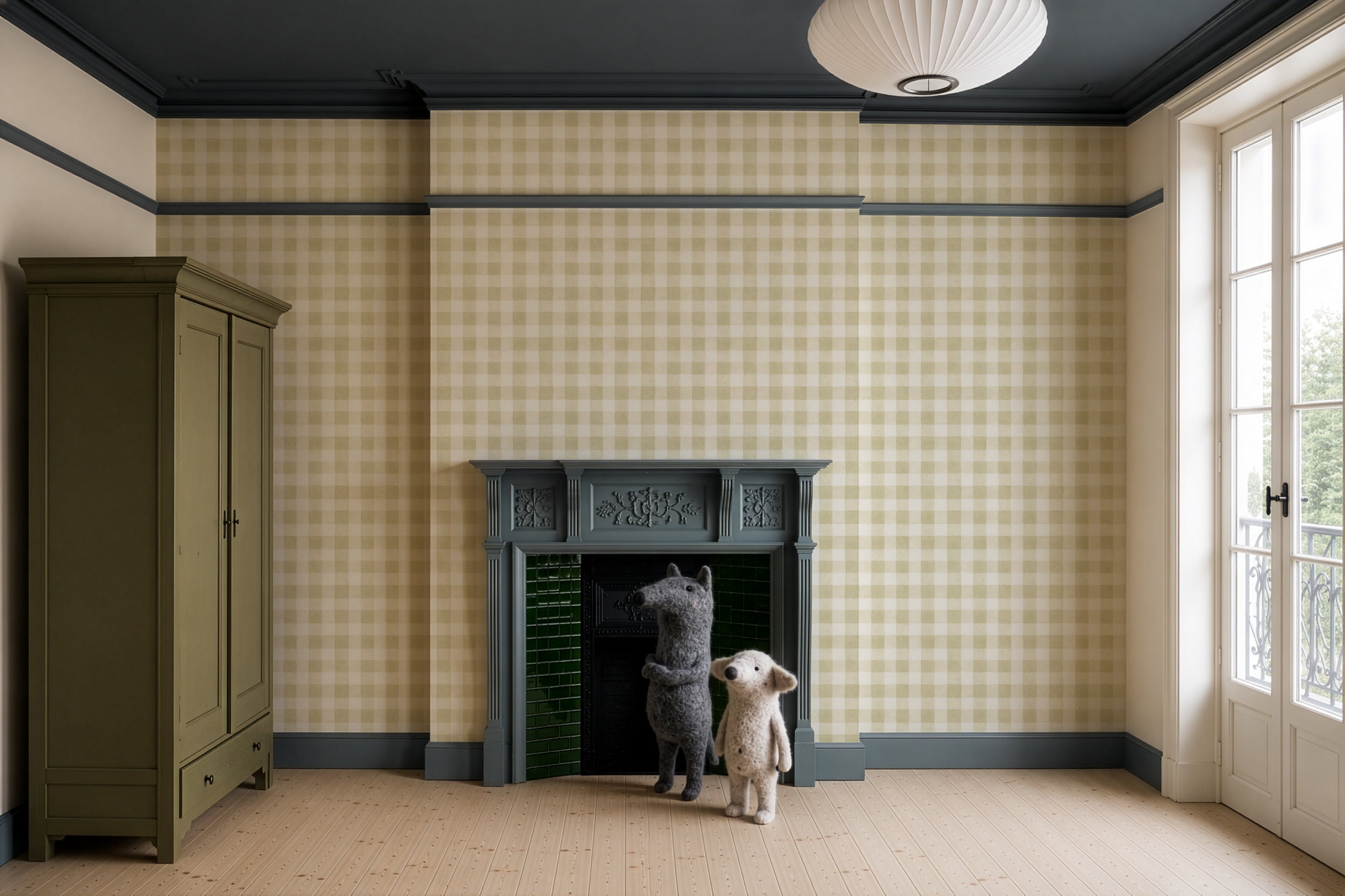 Wallpaper Watercolor Checks Sage Green