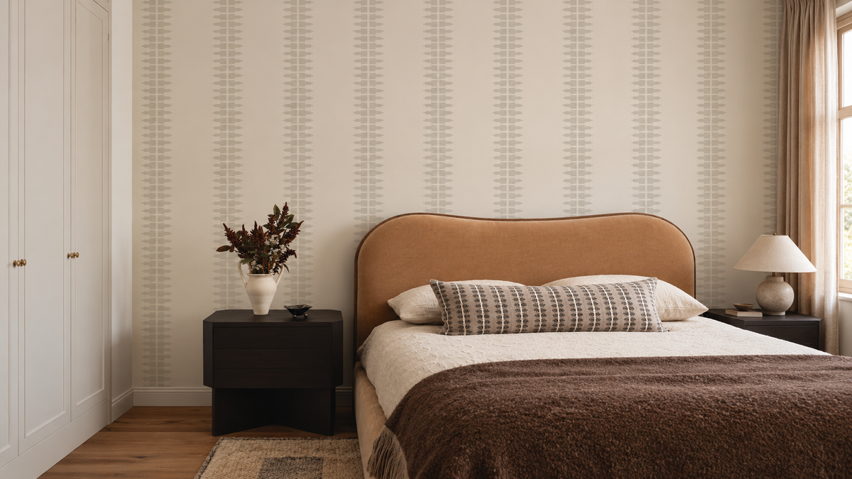 Wallpaper Ornament Line Clay Cream Beige