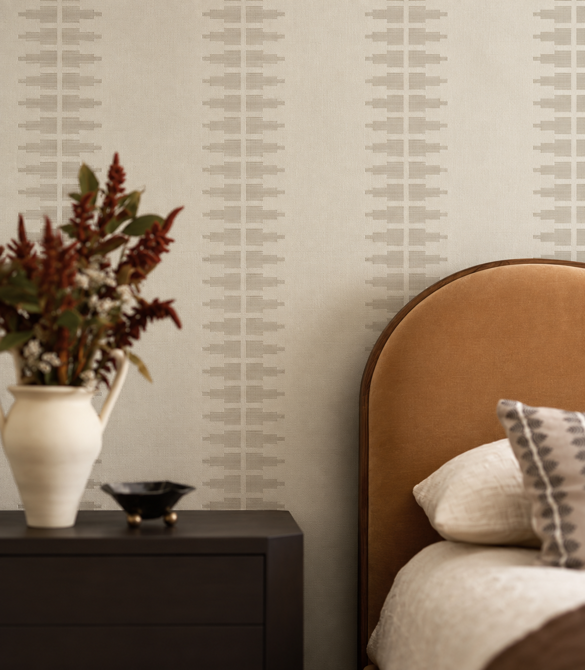 Wallpaper Ornament Line Clay Cream Beige