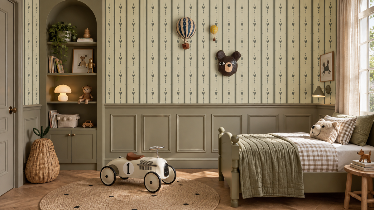 Wallpaper Cottage Stripe Olive Gray