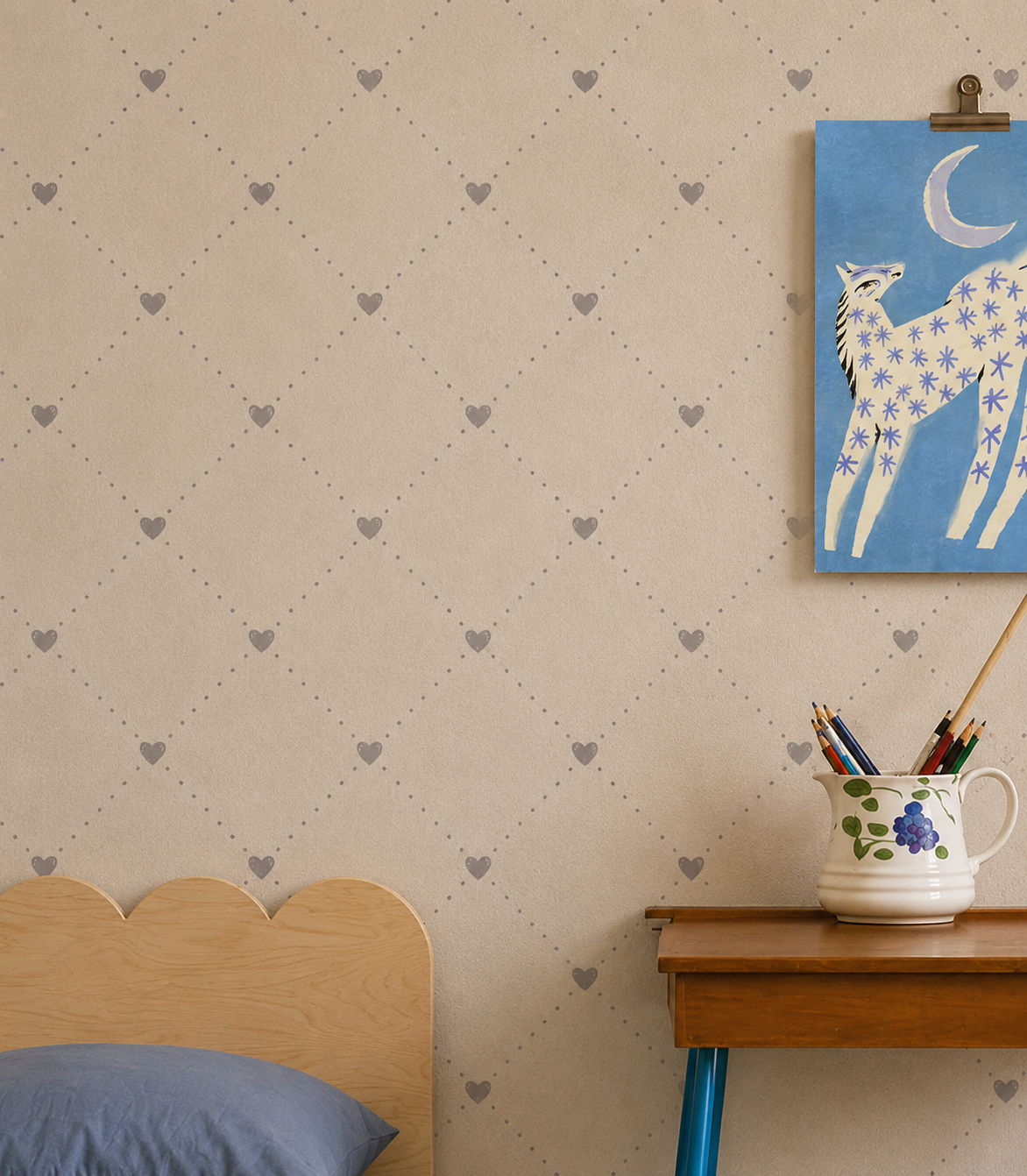 Wallpaper Heart Lattice Soft Mauve