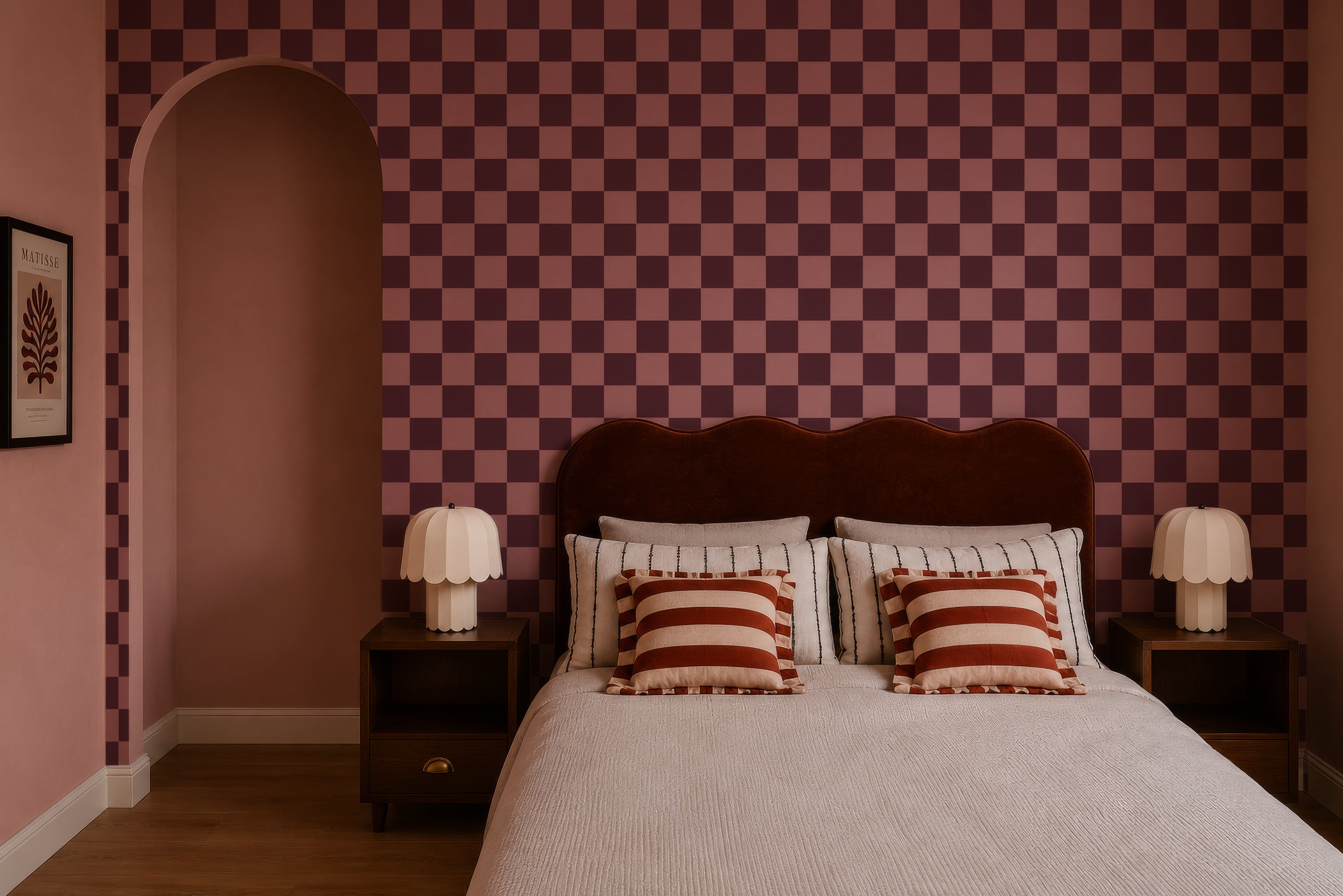 Wallpaper Square Checks Burgunt