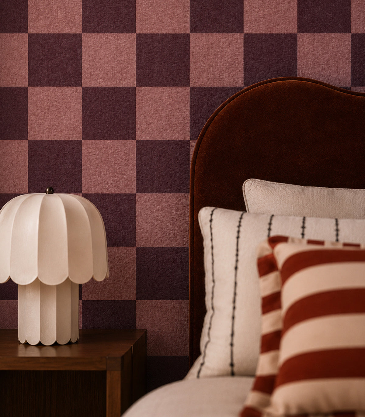 Wallpaper Square Checks Burgunt