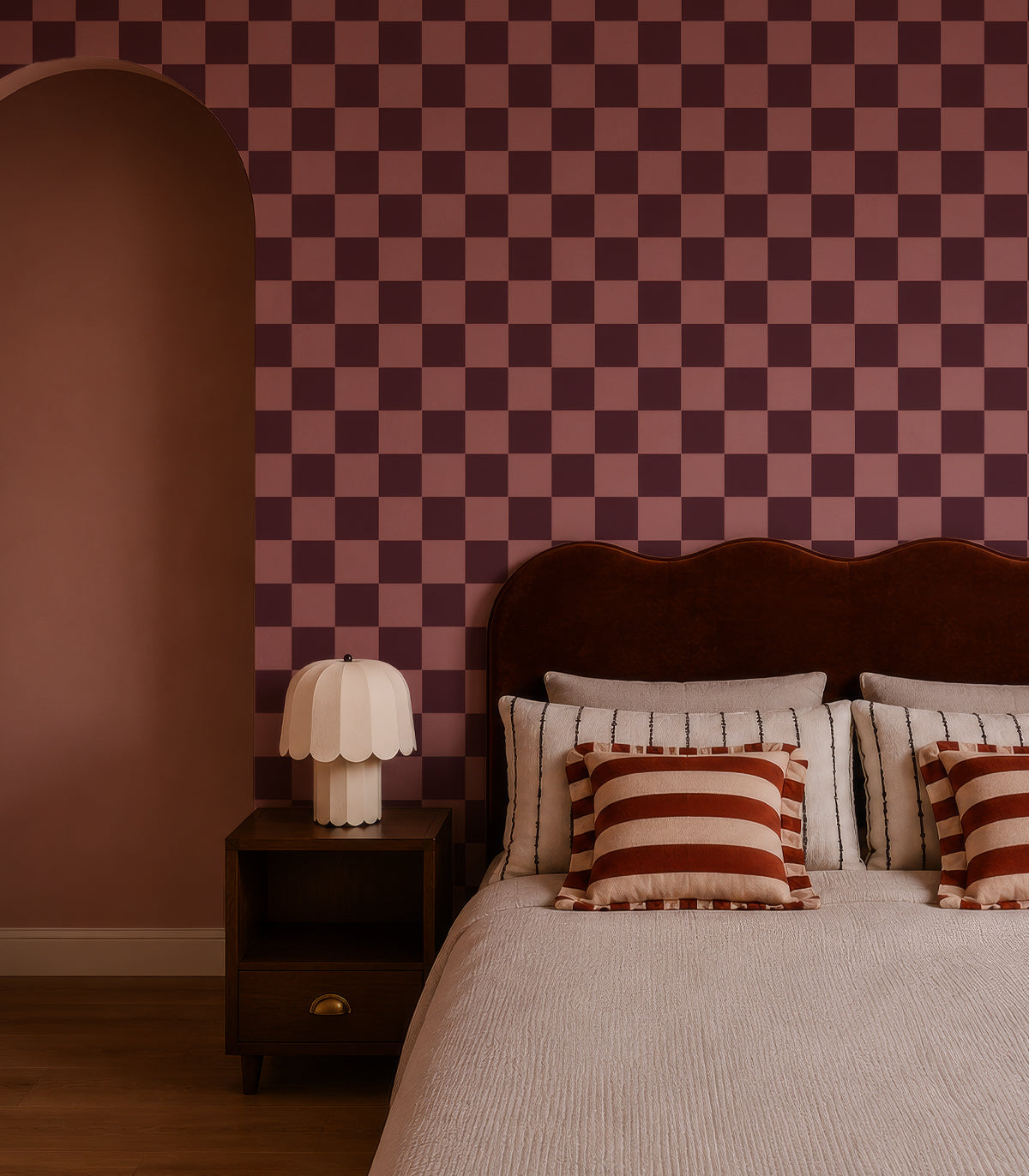 Wallpaper Square Checks Burgunt