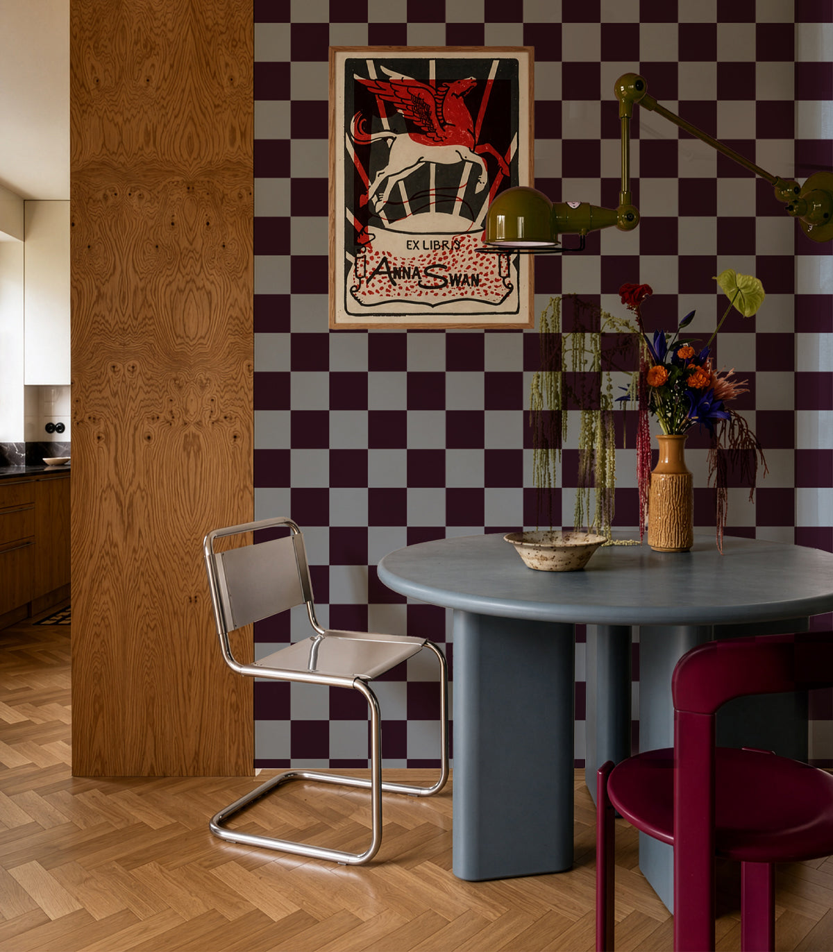 Wallpaper Square Checks Deep Burgundy