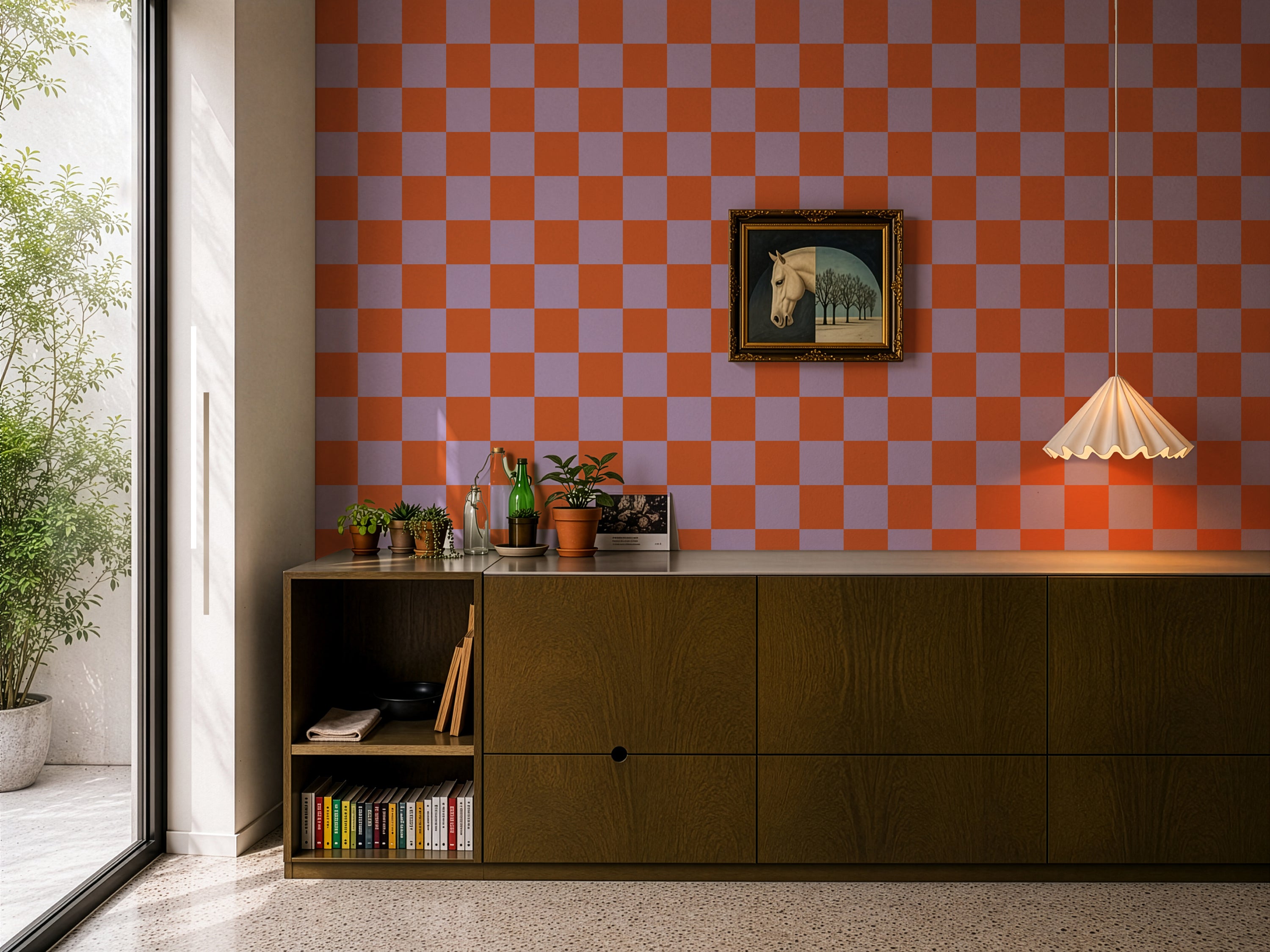 Wallpaper Square Checks Pumpkin