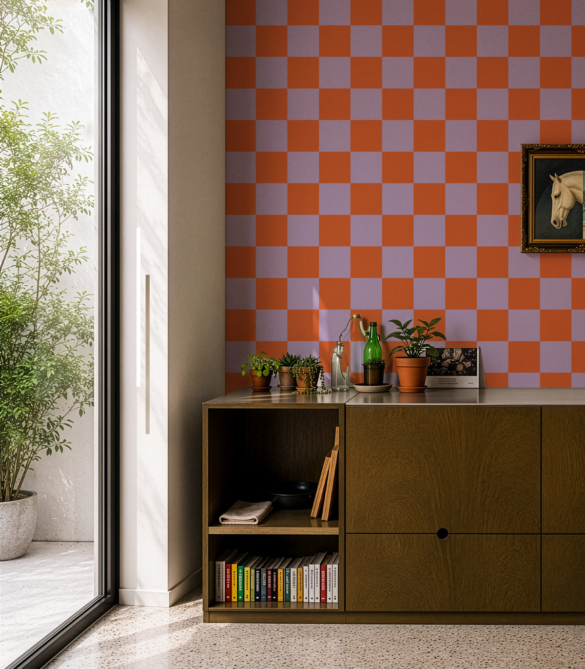 Wallpaper Square Checks Pumpkin