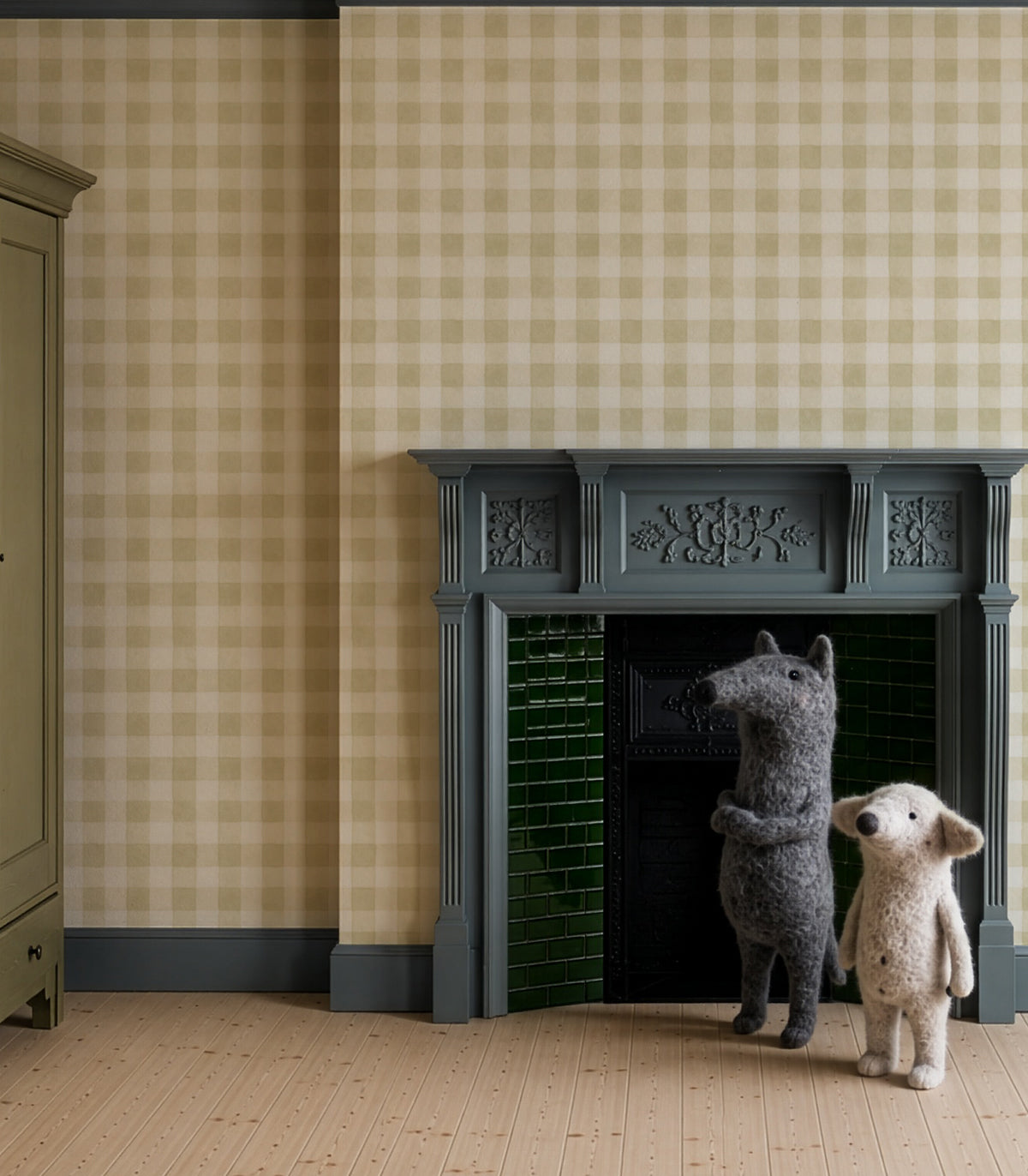 Wallpaper Watercolor Checks Sage Green