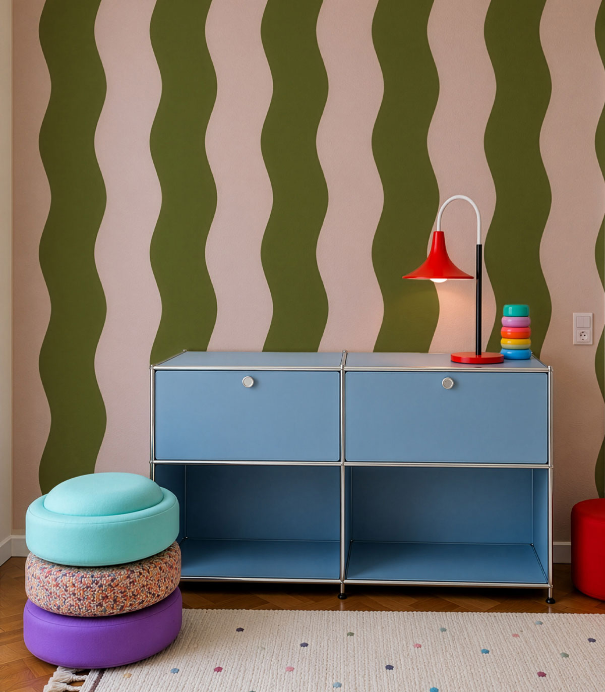 Wallpaper Wave Stripe Avocado Pink