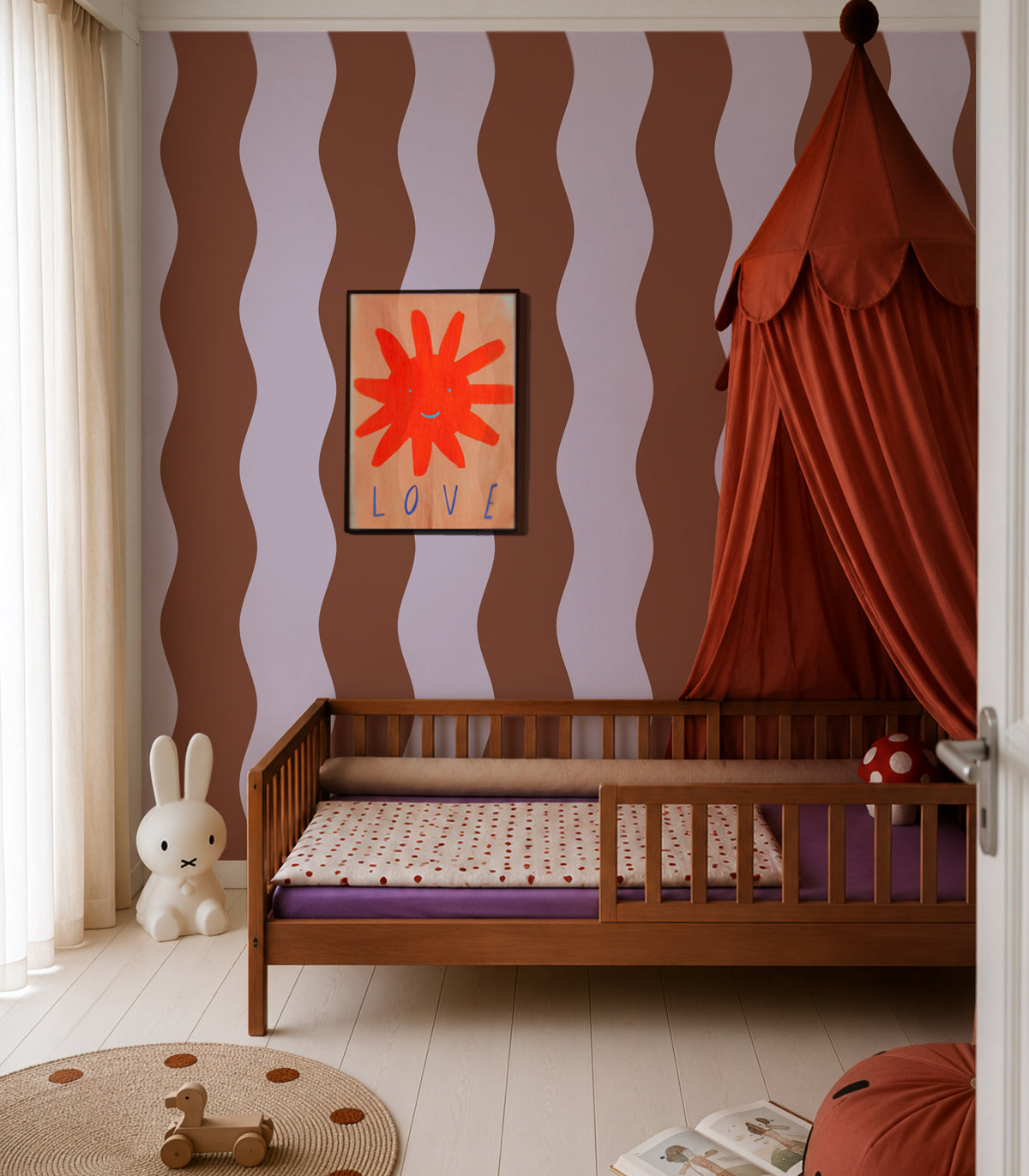 Wallpaper Wave Stripe Cinnamon Lavender