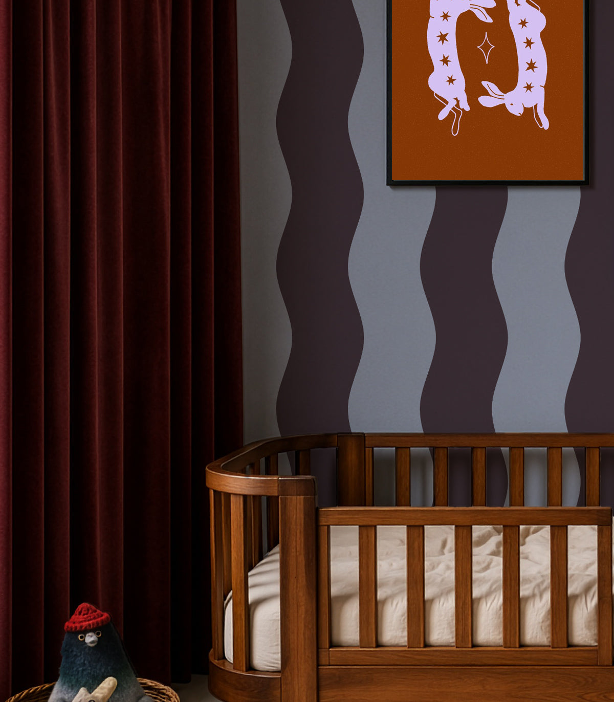 Wallpaper Wave Stripe Deep Burgundy