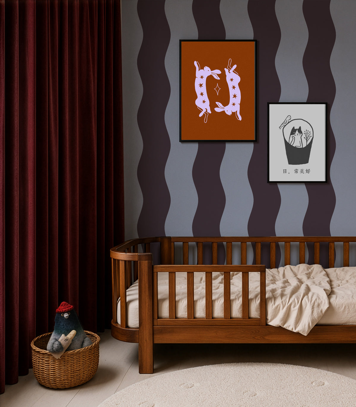 Wallpaper Wave Stripe Deep Burgundy