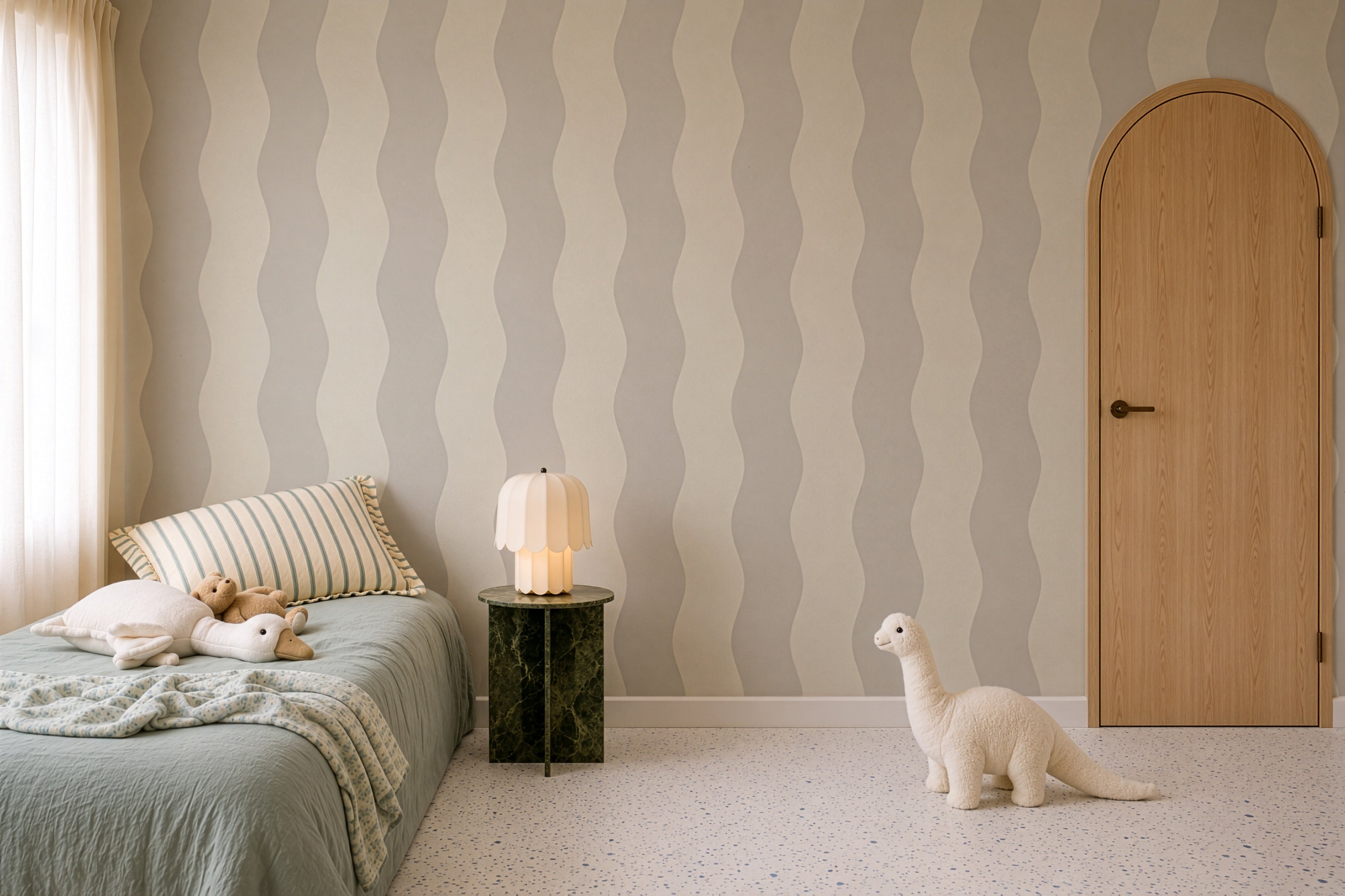 Wallpaper Wave Stripe Flora White