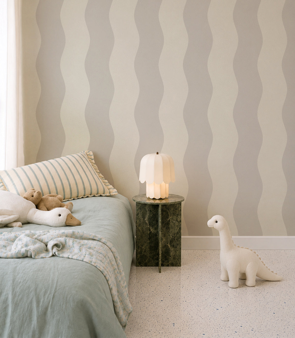 Wallpaper Wave Stripe Flora White