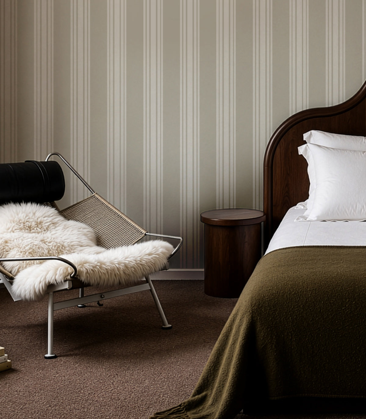 Wallpaper Woven Stripe Soft Olive