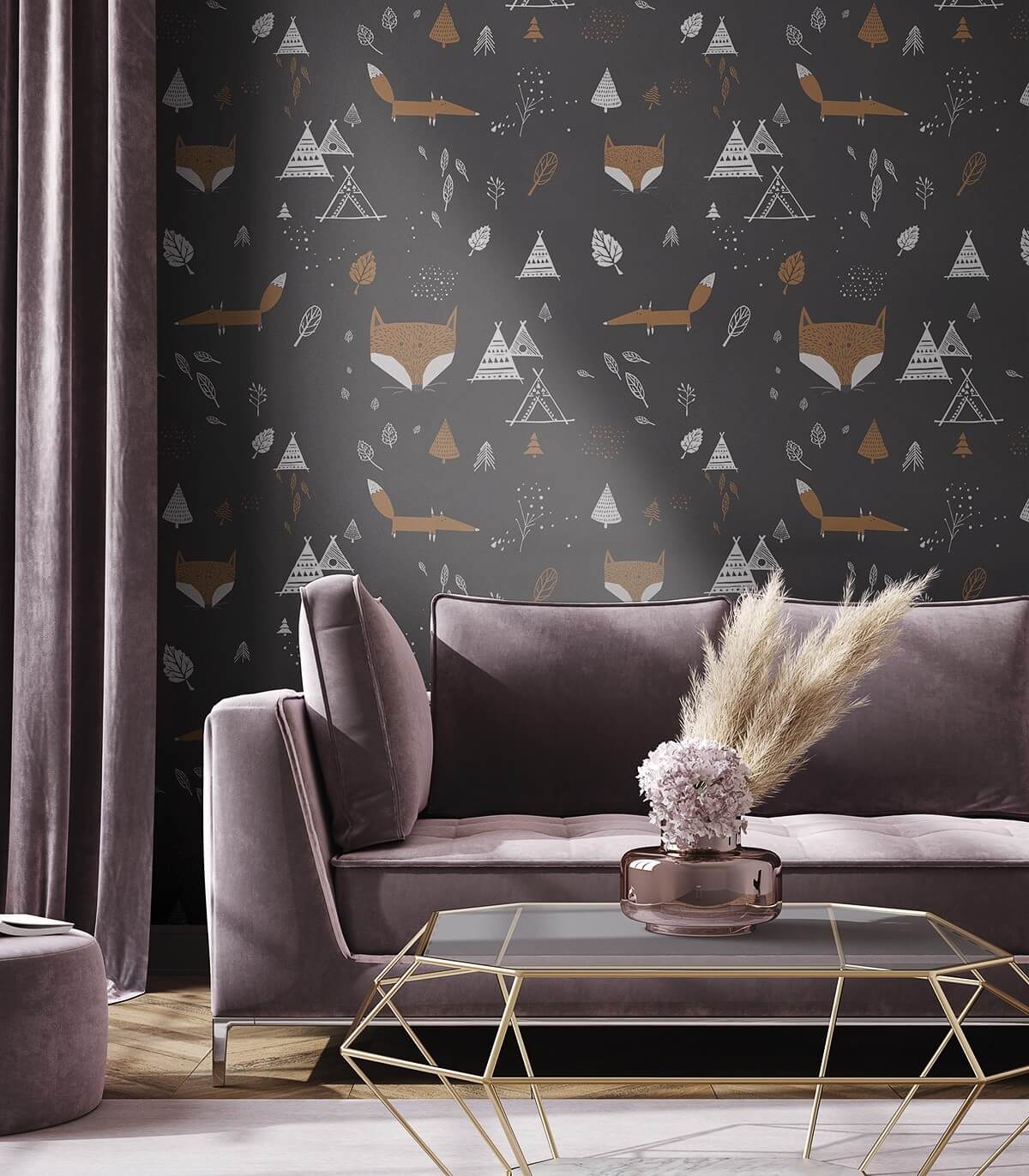 Tapeta Fox Adventure Black - Wallcolors®