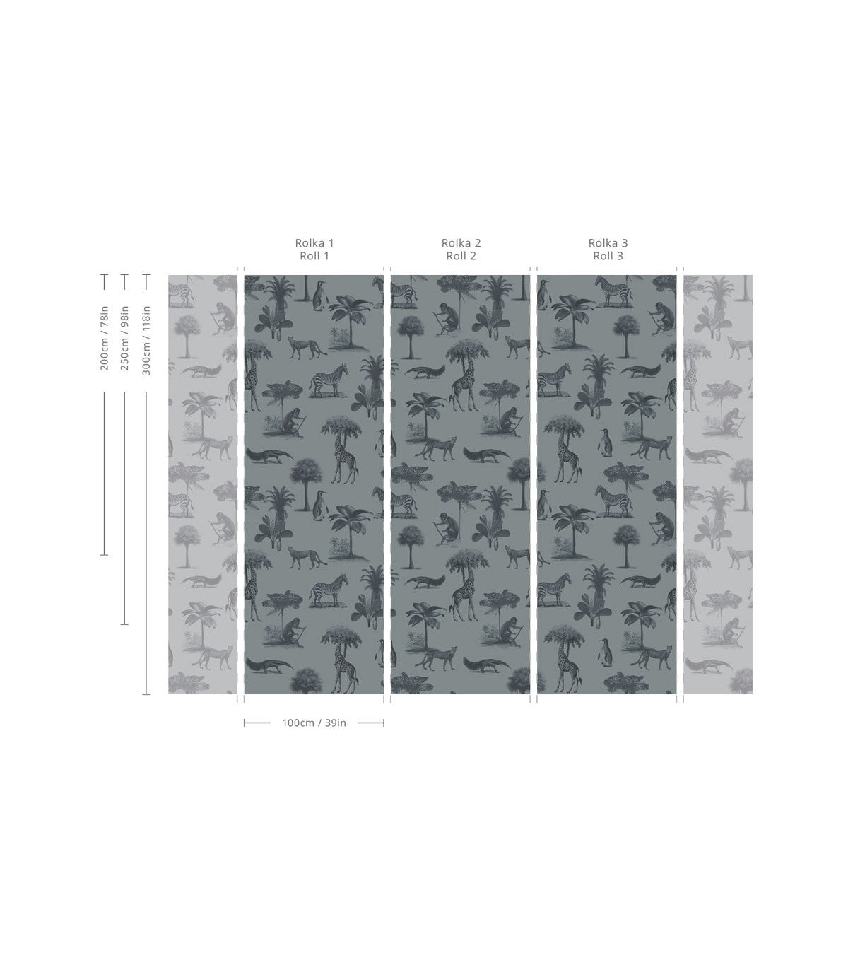 Tapeta Vintage animals dark mint - Wallcolors®